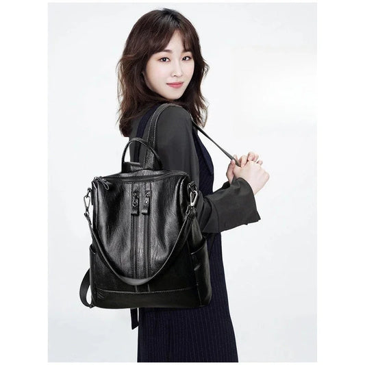 Women Soft Leather Backpack School Black Casual Multifunctional College Bag Large Capacity Shoulder Bags Travel Tote Backpack
