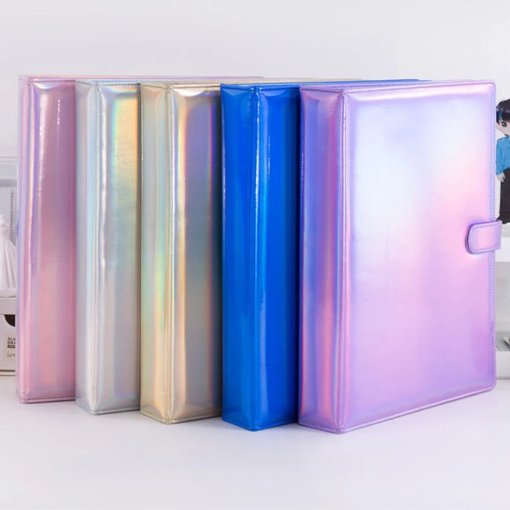 A4 Laser PU Leather Binder Scrapbook with Magnetic Closure & D-Shaped Metal Rings 11-Hole Pages for Photos, Cards, Tickets, Coin