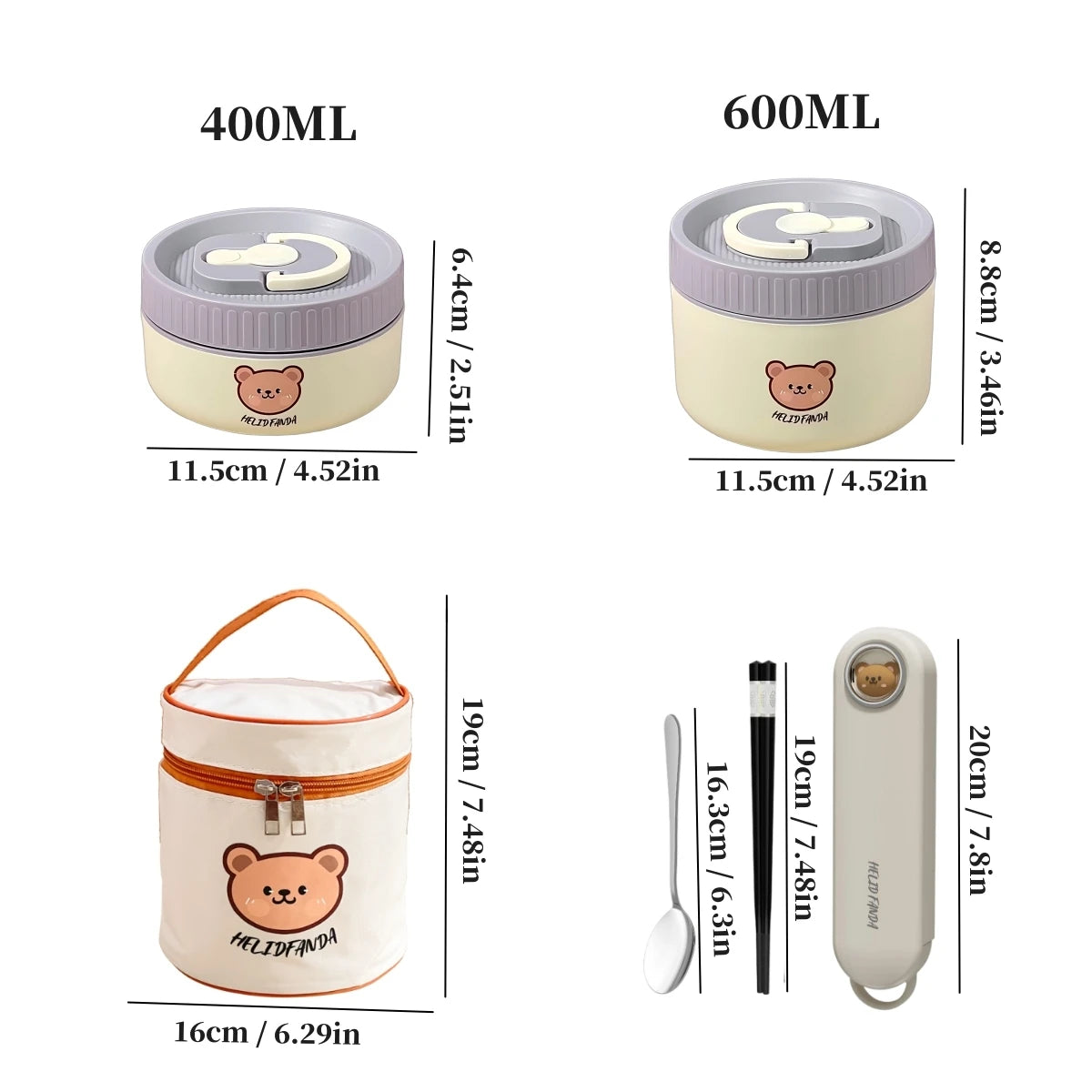 WORTHBUY Portable Cute Bear 304 Stainless Steel Insulated Bento Lunch Box Microwave Sealed Lunch Container For Kids  Students