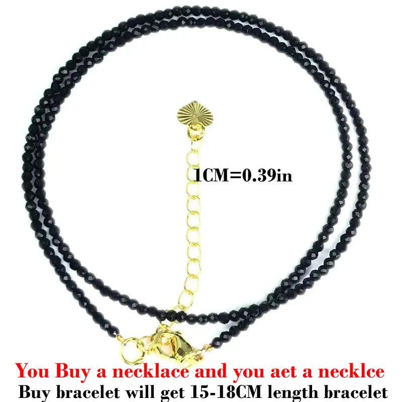 HOT Natural Stone 2mm Faceted Beads Necklace Crystal quartz Garnet agate Beaded Chains Fashion Simple Men Women Jewelry Gifts