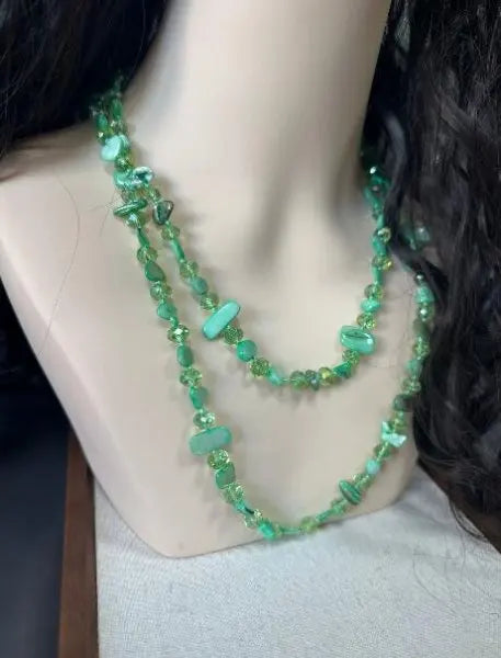 Bohemian Vintage Irregular Natural Stone Necklace for Women Handmade Crystal Beads Double Layer Long Sweater Chain Jewelry Gift
