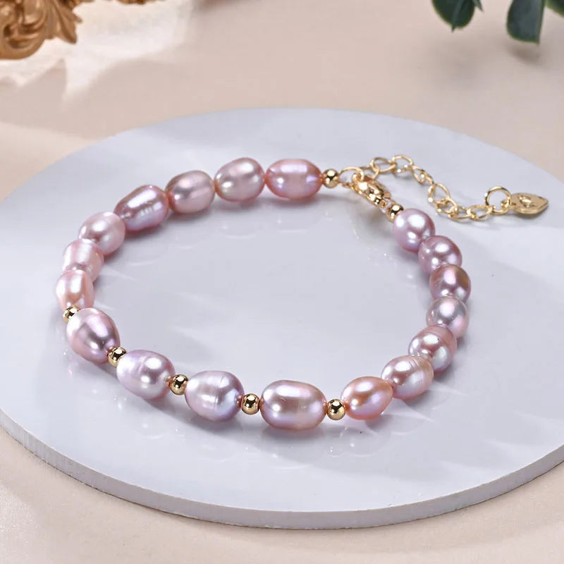 Natural Freshwater Pearls Multicolored Bracelet Golden Small Beads S925 Sterling Silver Chain Fine Jewelry Gifts for Women