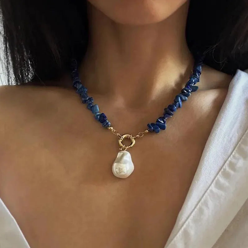 Elegant imitate Barlot Pearl Pendant Choker Necklace Natural Stone Chain For Girls Jewelry Trend Vacation Wedding Gifts X0294