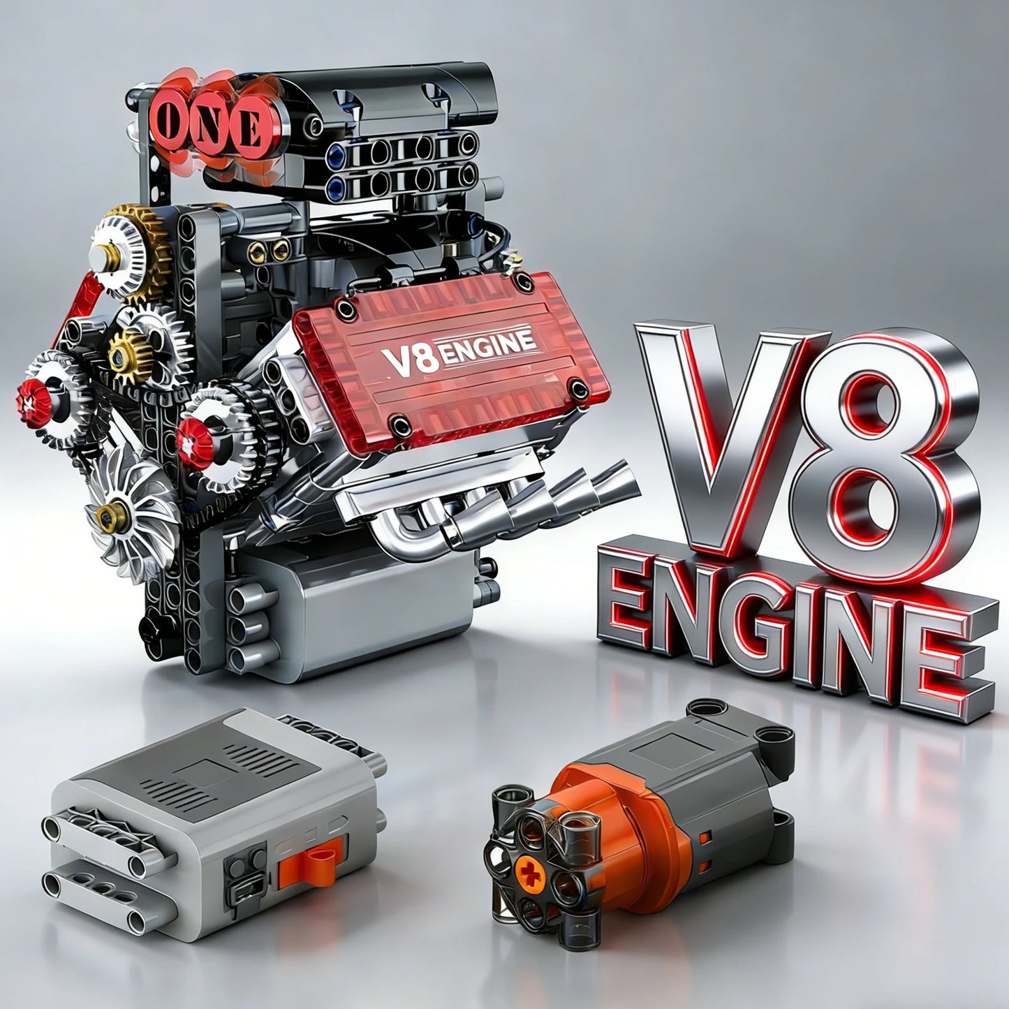 Technical V8 Engine Model Building Blocks Kit Mechanical STEM DIY Construction Toy Educational Science Gift Adults Teens