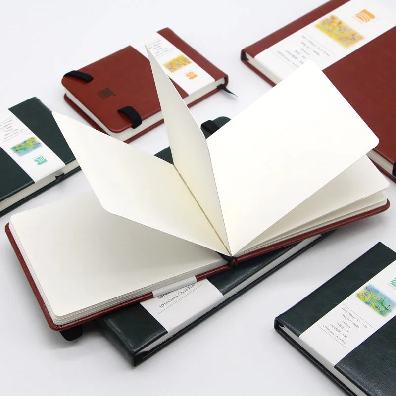 Baohong 24 Sheets Watercolor Travel book Leather Linen-Bound Cotton Paper Sketch Pads 300g Acid Free for On-the-Go Art Drawing