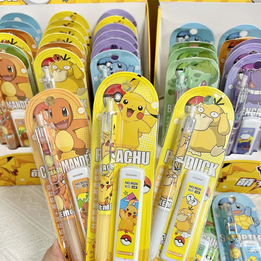 Pokemon Mechanical Pencil with HB Lead Refill Pikachu Charmander Squirtle Gengar Automatic Pencils School Stationery for Student