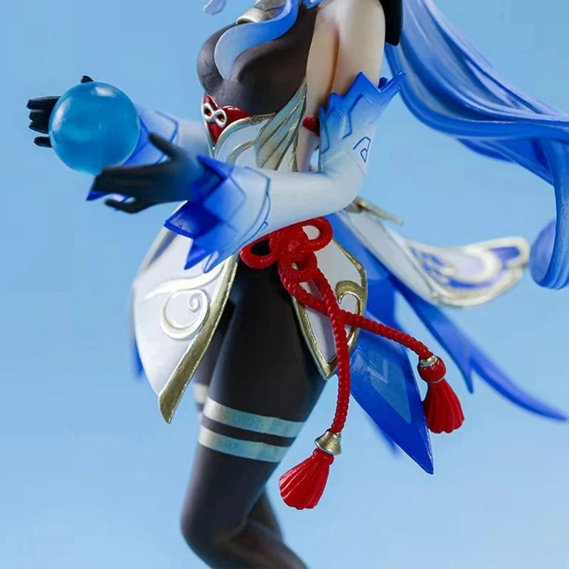 23CM Anime Ganyu Games Genshin Impact Action Figure Watch The Moon Shouyue Black Silk Standing Paimon Model Toys Collection Doll
