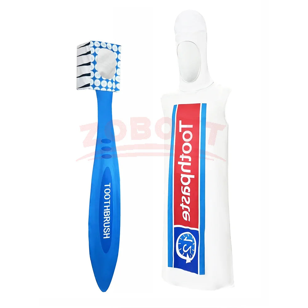Hot Sell Toothbrush Toothpaste Couple Cosplay Costumes Halloween Funny Role-playing Couple Costumes Party Performance Comedy Set