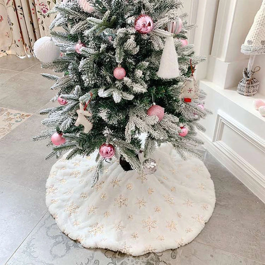 78/90/122cm Christmas Tree Skirt Faux Fur Carpet Snowflake White Plush Mat For Home Xmas New Year Decor Noel Apron Ornament
