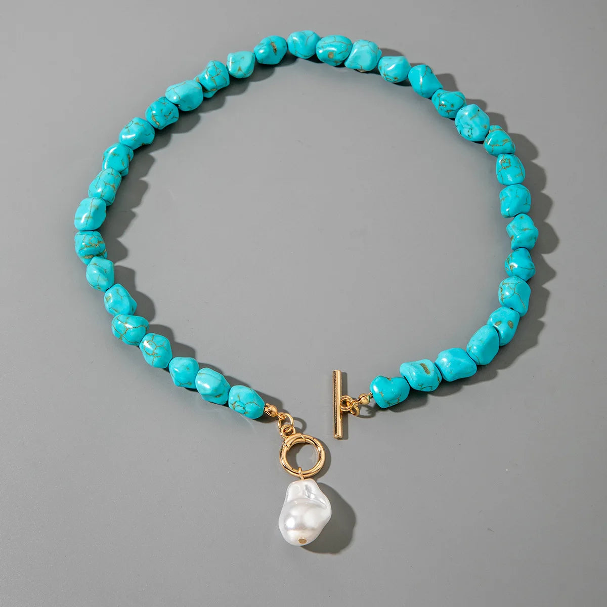Irregular natural turquoise shaped pearl pendant necklace, handmade personalized necklace for women