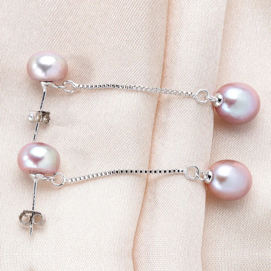 HENGSHENG New Simple 925 Sterling Silver Drop Dangle Earrings Double Natural Freshwater Pearls Fashion Jewelry For Wedding Women