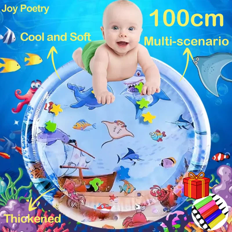 65/100cm Circle Inflatable Baby Water Play Mat Infant Toddler Kid Tummy Time Water Pad Cushion Early Educate Develop Activity