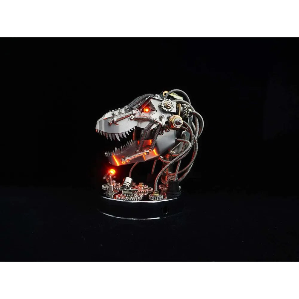 3D Metal Puzzle Mechanical T-Rex Head Model 300+ Pieces DIY Assembly Kit LED Light Up Working Model Adult Hobby Cool Tech Gift