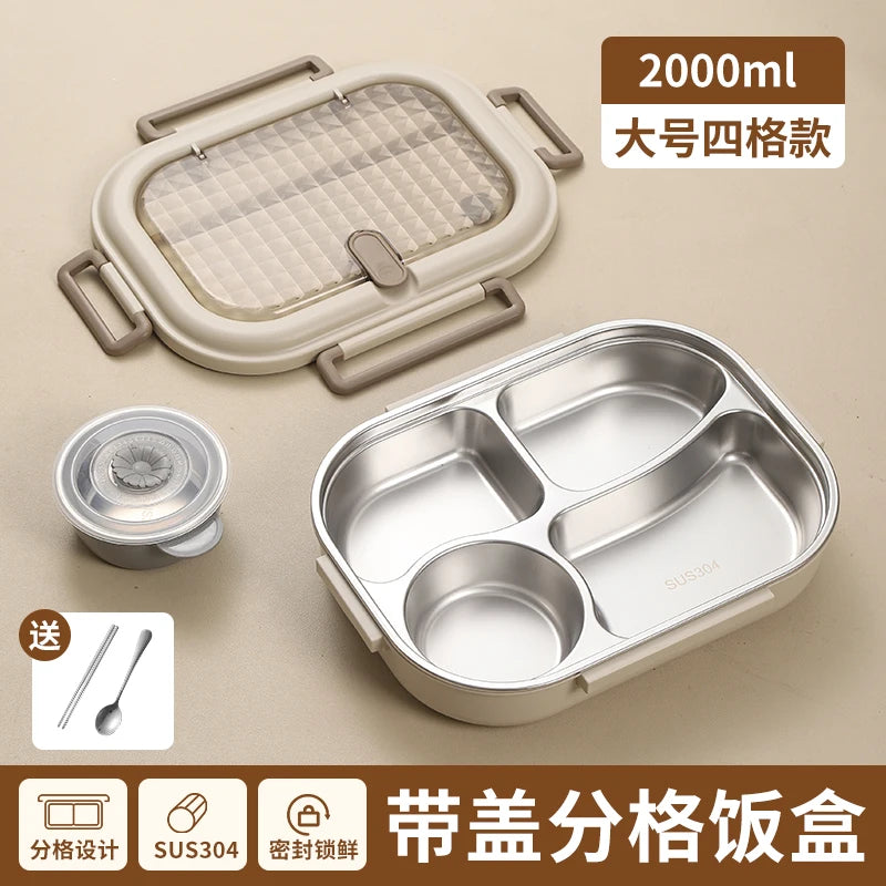 304 Stainless Steel Insulated Lunch Box Office Workers Sealed Portable Lunch Box with Bag Students Kids Commercial Bento Box Set