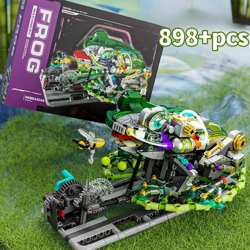 Mechanical Frog Building Blocks STEM Toy, Jumping Robot Model Kit with Movable Legs & Gears, 898PCS Educational Gift for Kid