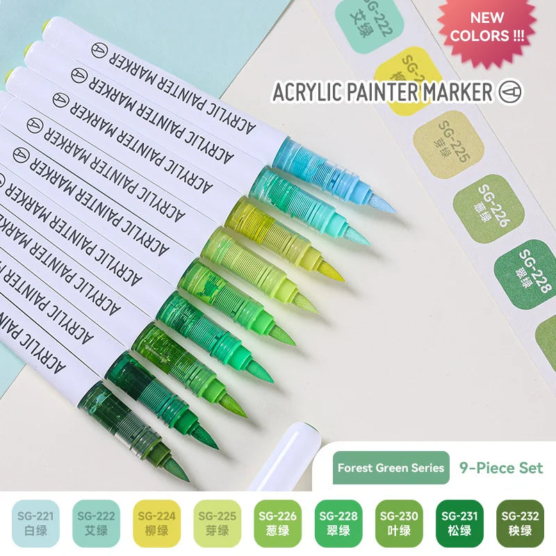 9pcs/Box Mix Color Acrylic Markers Set Art Rock Painting Pens Kids Gift Graffiti For Stone Glass Book Shoes DIY Craft Supplies