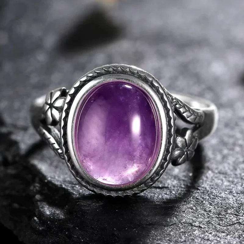 S925 Sterling Silver Vintage Ring With Natural Amethyst Two Stone Ring Waterdrop Shape Fine Jewelry Gifts for Women