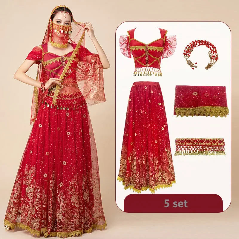 Women Festival Halloween Cosplay Belly Dance Top Dress Adult Indian Arab Jasmine Sari Fantasy Rave Bollywood Outfit Costume Suit