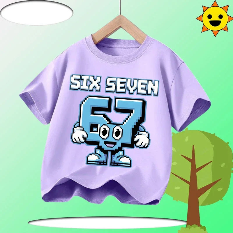 Summer Six Seven 67 Cartoon Cute Print Children‘s Short Sleeve Tops Cotton Casual Kids T-shirt Fashion Boys Girls Clothes Tees