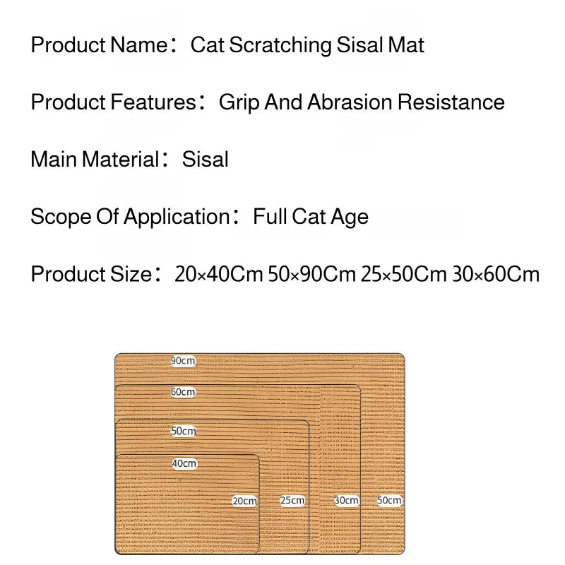 Cat Sisal Mat Furniture Wall Anti-Scratch Pad Wear-resistant Cat Scratching Board for Cat Paw Training Protect Couch and Carpets