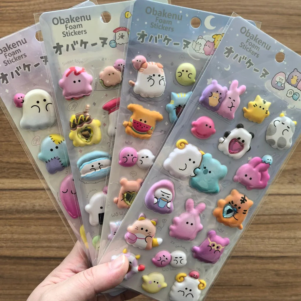 4 Sheets Obakeinu Foam Stickers - Cute Ghost Character Decals for DIY Crafts, Journals & Kids’ Decor RecordingYourLife Store