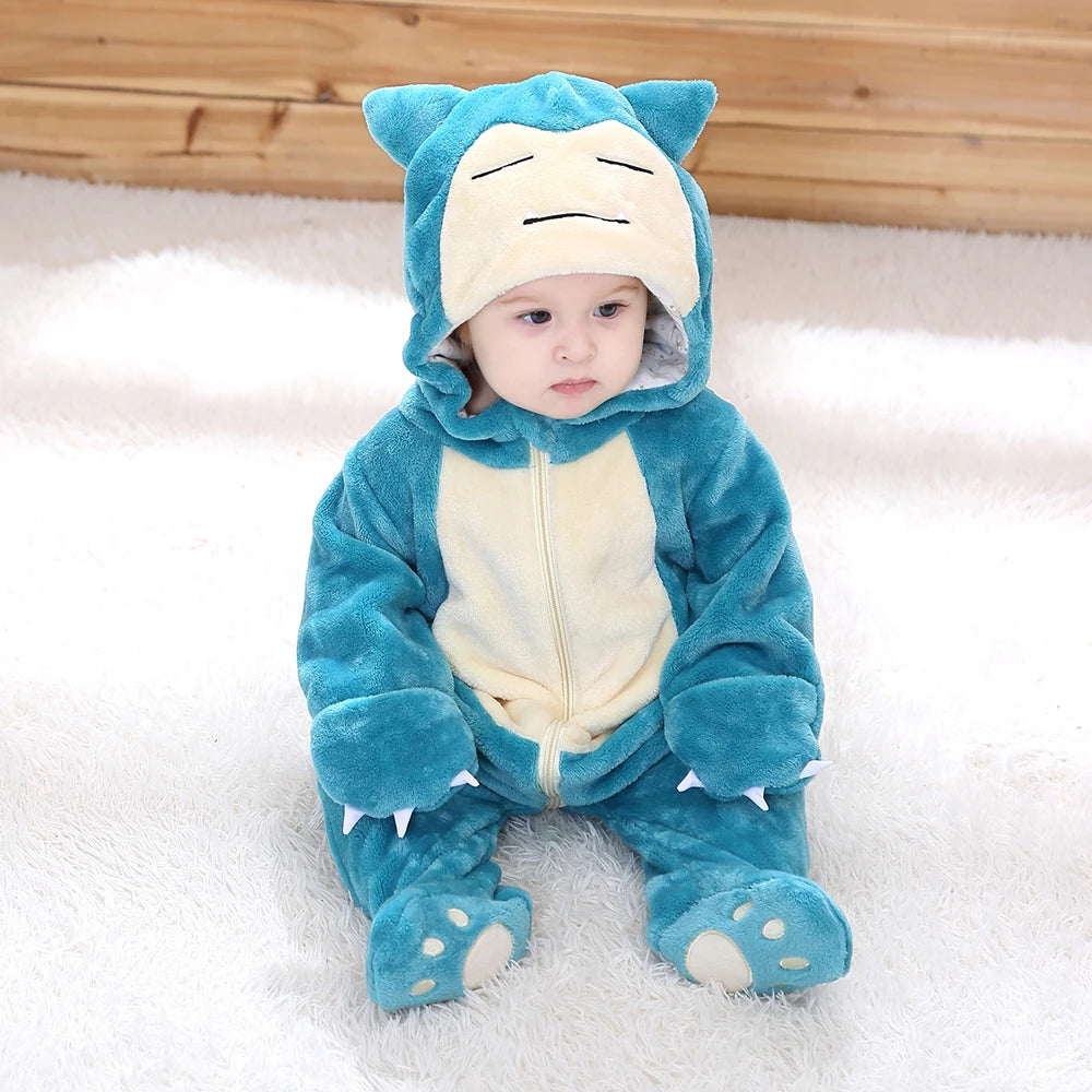 Anime Baby Romper pikachu Snorlax Onesie Newborn Boy Girl Clothes Flannel Soft Pajama Halloween Jumpsuit Kawaii Toddler Outfit