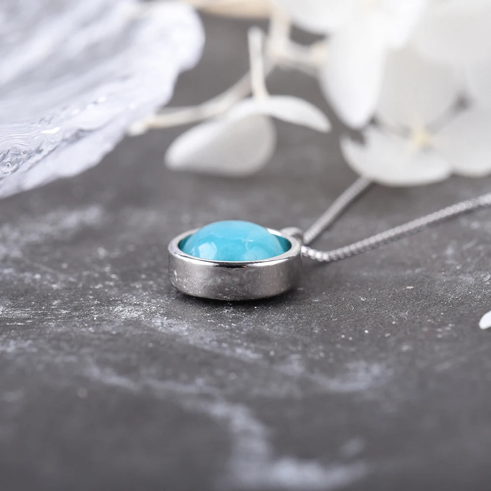 ITSMOS TOP Natural Aquamarine Pendant Necklace Amazonite Stone s925 Sterling Silver Chain Elegant Jewelry for Women Romatic