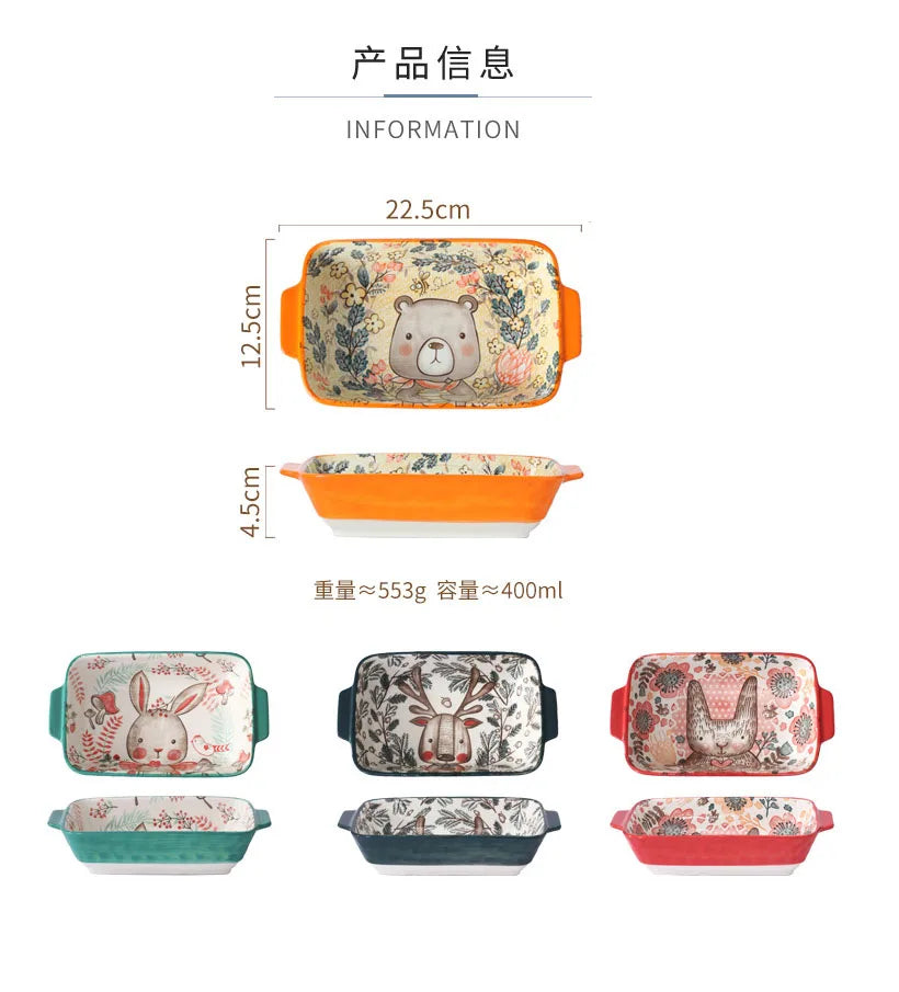 YWDL Ceramic Baking Dish Roasting Lasagna Pan Rectangular Dish Bakeware Pan With Handle Oven Kitchen Baking Tool baking tray