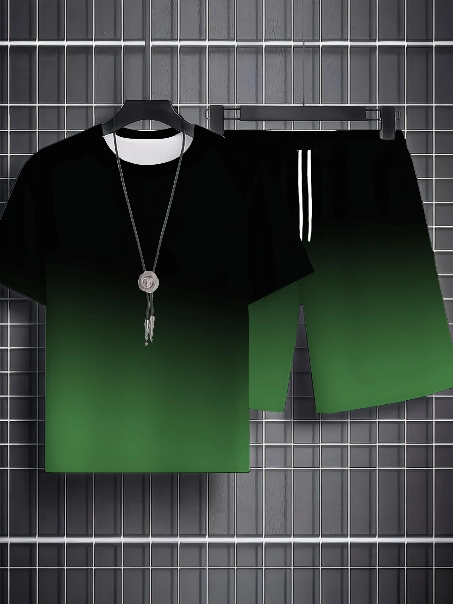 2026 Casual Men's Set Summer Apparel Color-Blocked Short-Sleeve Top Relaxed Drawstring Shorts Stylish Streetwear Ensemble