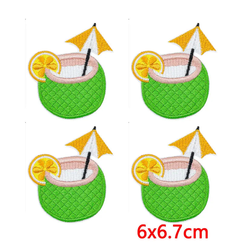 10Pcs/Lot Cool Summer Pool Iron On Patches For Clothing Beach Chair Colorful Kite Aloha Embroidery Patches Backpack Appliques