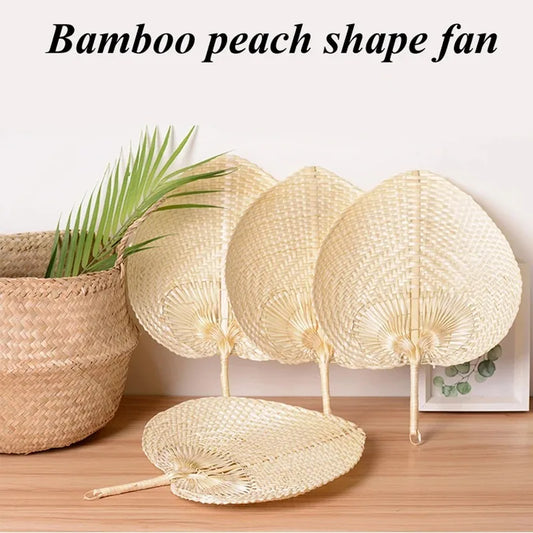 1/10/20pcs DIY Peach-shaped Pure Handmade Bamboo Woven Fan Summer Cooling Colored Chinese Style Hand Fans For Home Wedding Decor