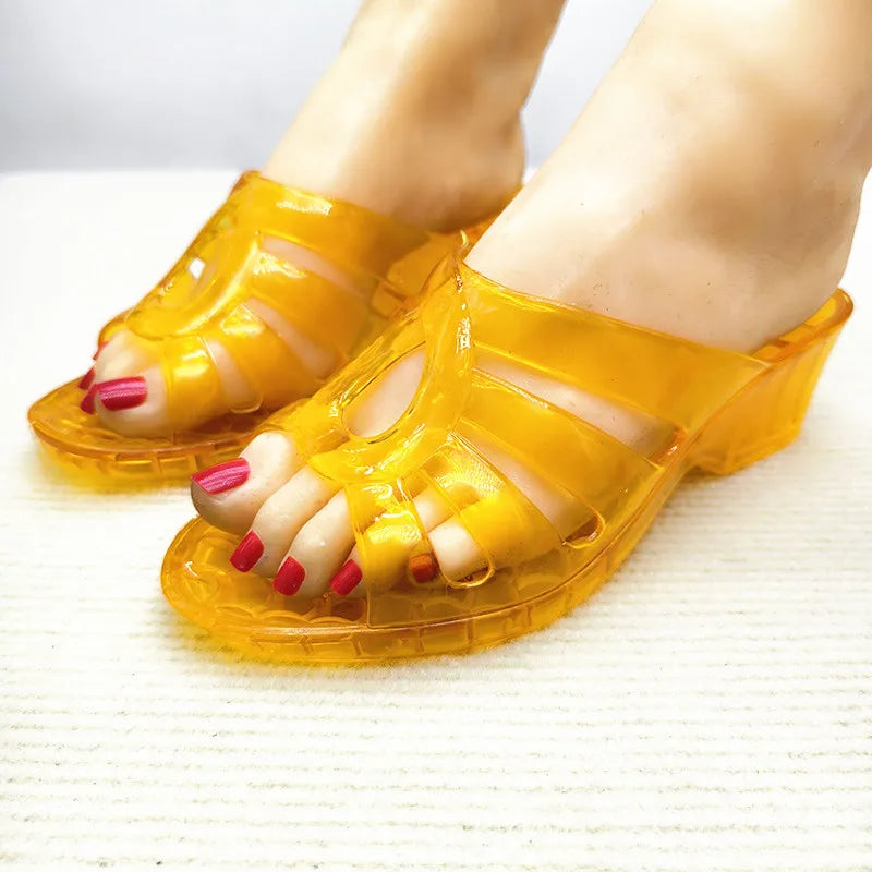 Women's Summer W Heel Jelly Sandals Transparent Comfortable Wear-Resistant Anti-Slip Waterproof Batoom Bathing Slippers...