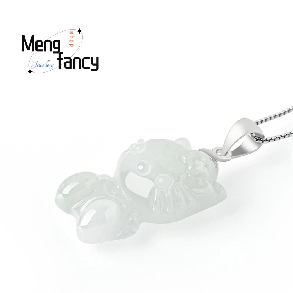 S925 Silver Natural Myanmar A-goods Jadeite Cute Cat Female Pendant Exquisite Elegant Mascot Best Selling Fashion Luxury Jewelry
