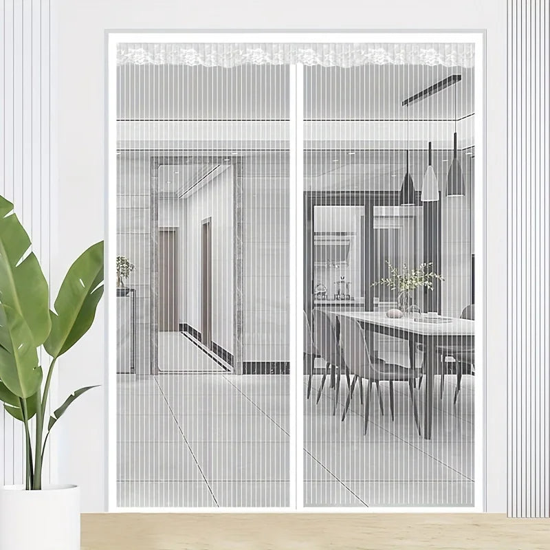 Anti-Mosquito Magnetic Screen Curtain Summer Essential Magnetic Self-Closing White Striped Mosquito Screen Door - Breathable