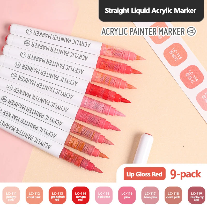 9pcs/Box Mix Color Acrylic Markers Set Art Rock Painting Pens Kids Gift Graffiti For Stone Glass Book Shoes DIY Craft Supplies