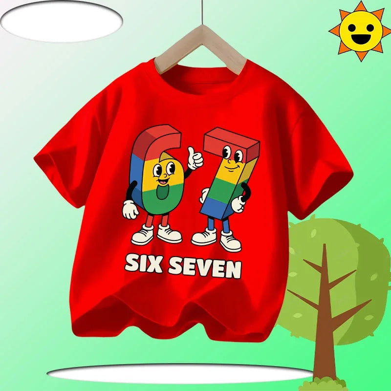 Summer Six Seven 67 Cartoon Cute Print Children‘s Short Sleeve Tops Cotton Casual Kids T-shirt Fashion Boys Girls Clothes Tees