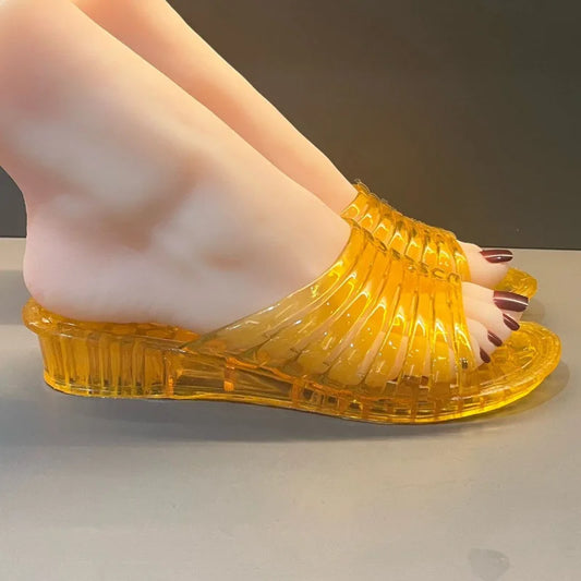 36-40 Women Slippers Summer Wedges Sandals Transparent Crystal Shoes Female Flip Flops Hollow Out Thick-soled Anti-slip Footwear