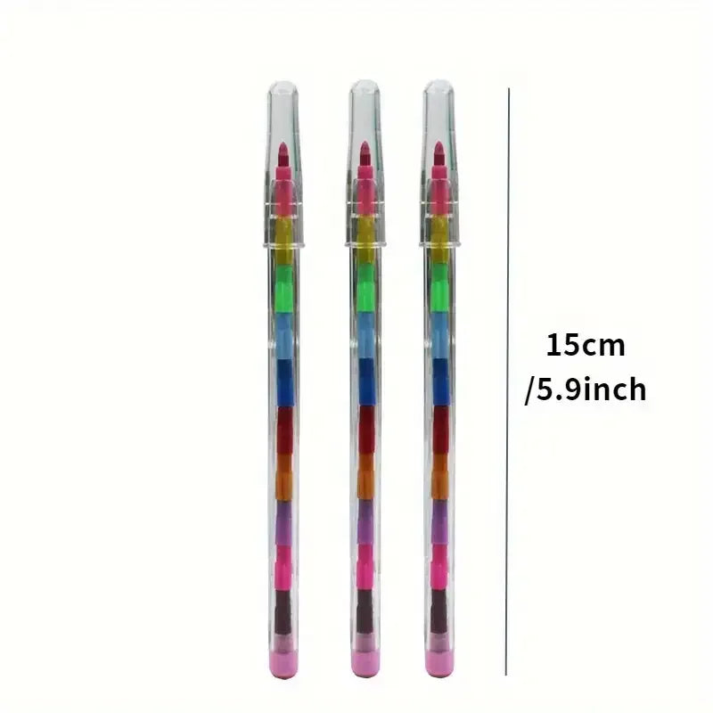 12Pcs/Set Colorful Building Blocks That Can Be Strung Together and Adjust in Height, Crayon Set with 11 Vibrant Colors, Vibrant Art and Craft Pens, Ideal for Birthday Parties, Back-To-School Supplies, and Reward Gifts