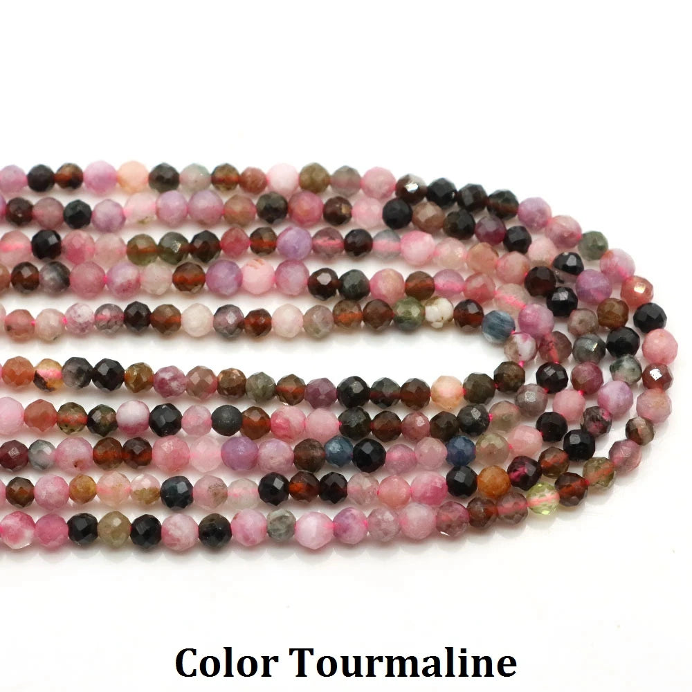 2 3mm Natural Faceted Amethyst Garnet Tourmaline Gem Stone Beads Round Mineral Bead for Jewelry Making DIY Bracelet Accessories