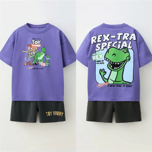 Printing Tees +Shorts For Child Short-sleeved Outfits Casual Fashion TShirt Black Shorts 2026 Kids Summer Cothing Cute Suits