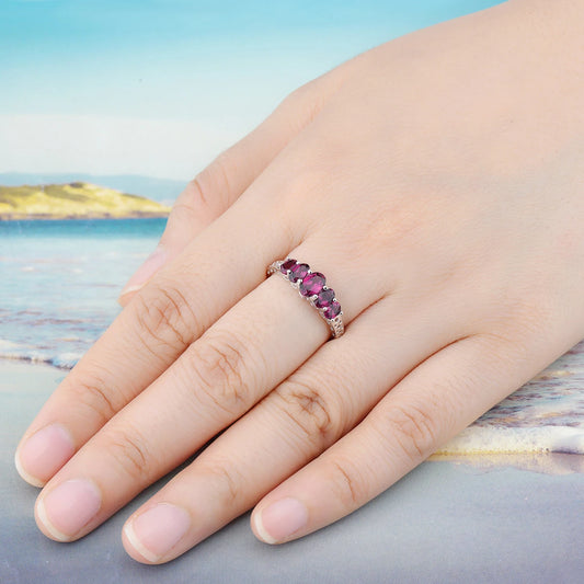 Natural Rhodolite Garnet Solid Sterling Silver Rings 2 Carats Genuine Rose Garnet S925 Fine Jewelrys Romantic Classic Gifts