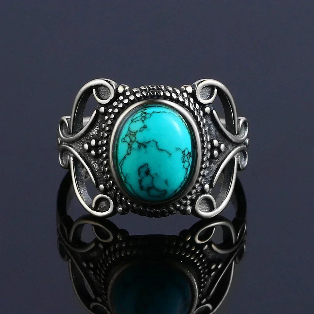 S925 Sterling Silver Ring Vintage Ring Gemstone Ring Silver Fine Jewelry Natural Turquoise Rings
