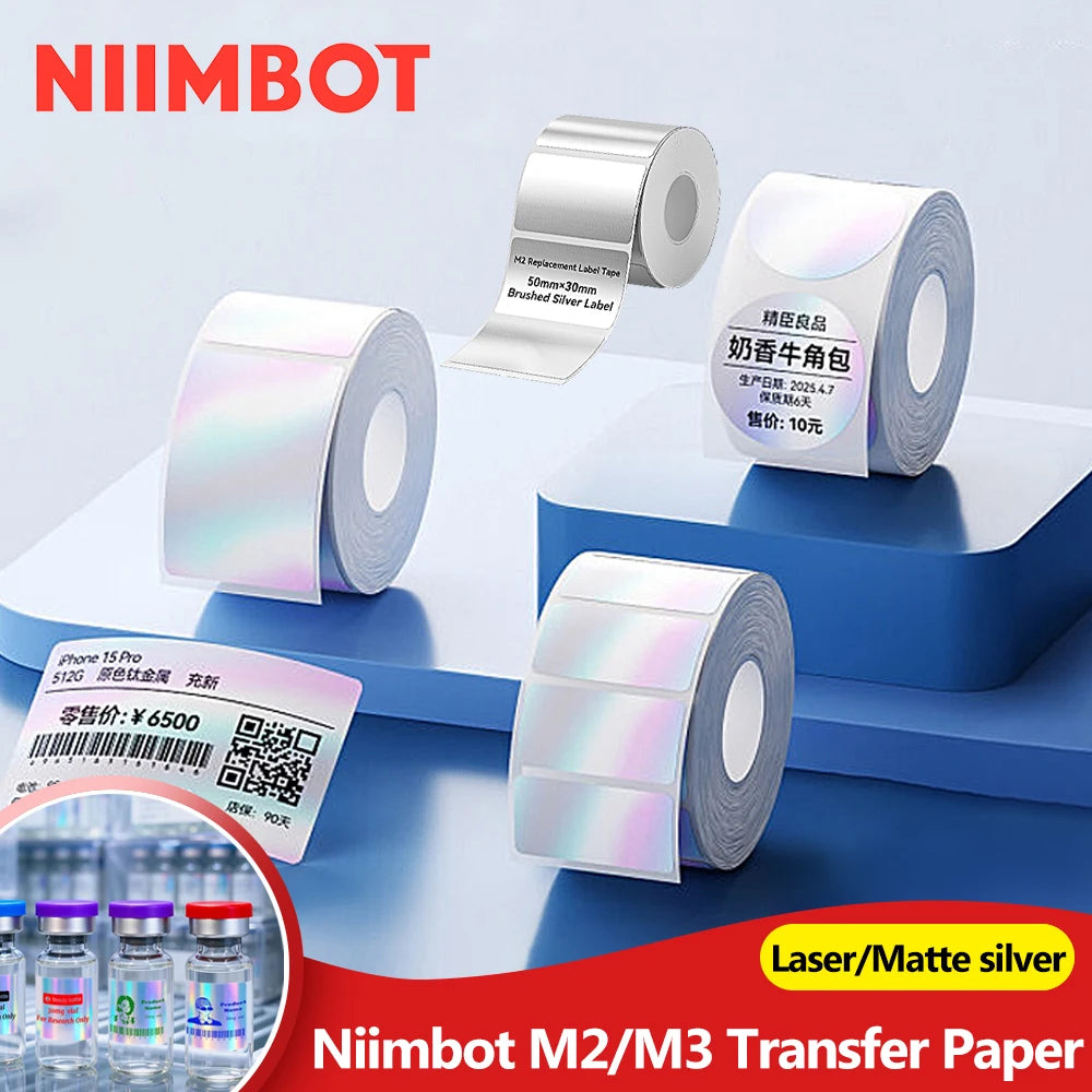 Niimbot M2/M3 Laser-color Silver/Matte Silver Labels Thermal Transfer Printing Paper Round Square Sticker for Niimbot M2 Printer