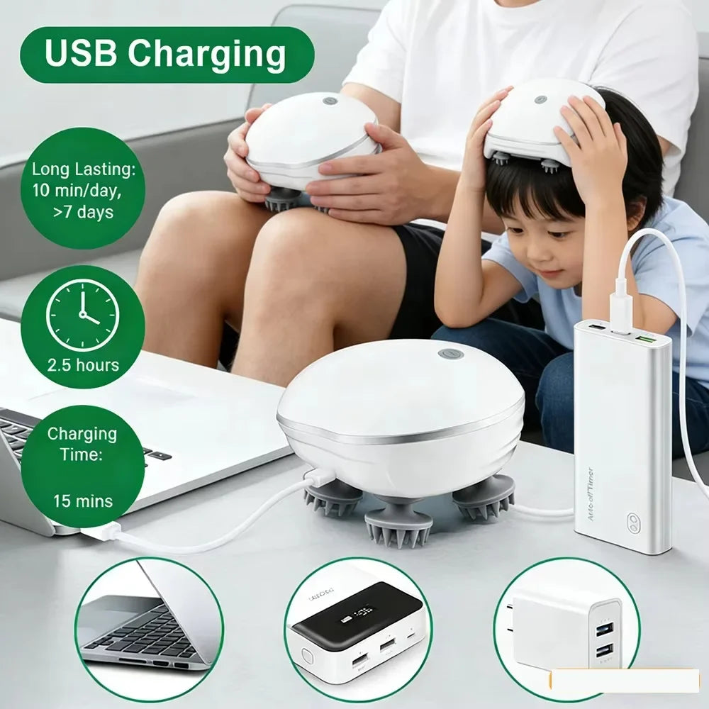 Electric Head Massager Scalp Relax Vibration Scalp Massager Kneading Rechargeable Head Massage Machine Women/Men/Dog/Kitten