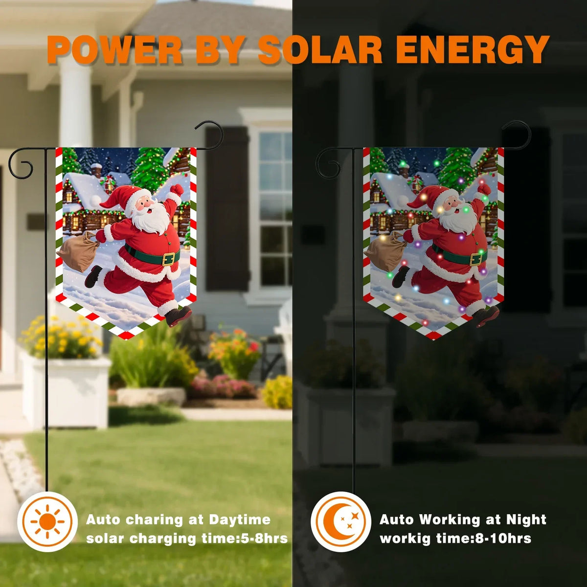 Solar powered LED luminous hanging flag, Santa Claus Christmas decoration hanging ornament, irregular garden flag pendant