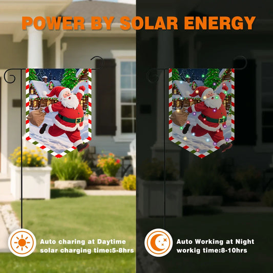 Solar powered LED luminous hanging flag, Santa Claus Christmas decoration hanging ornament, irregular garden flag pendant