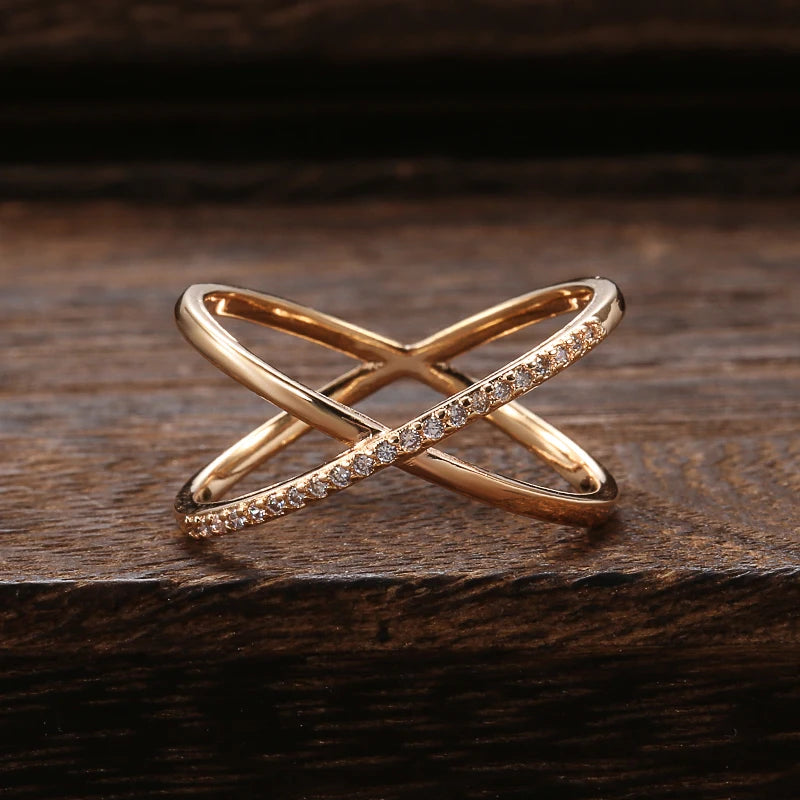 Kinel Luxury Natural Zircon Rings for Women Fashion 585 Rose Gold Geometry Cross Ring Vintage Wedding Jewelry Crystal Gift