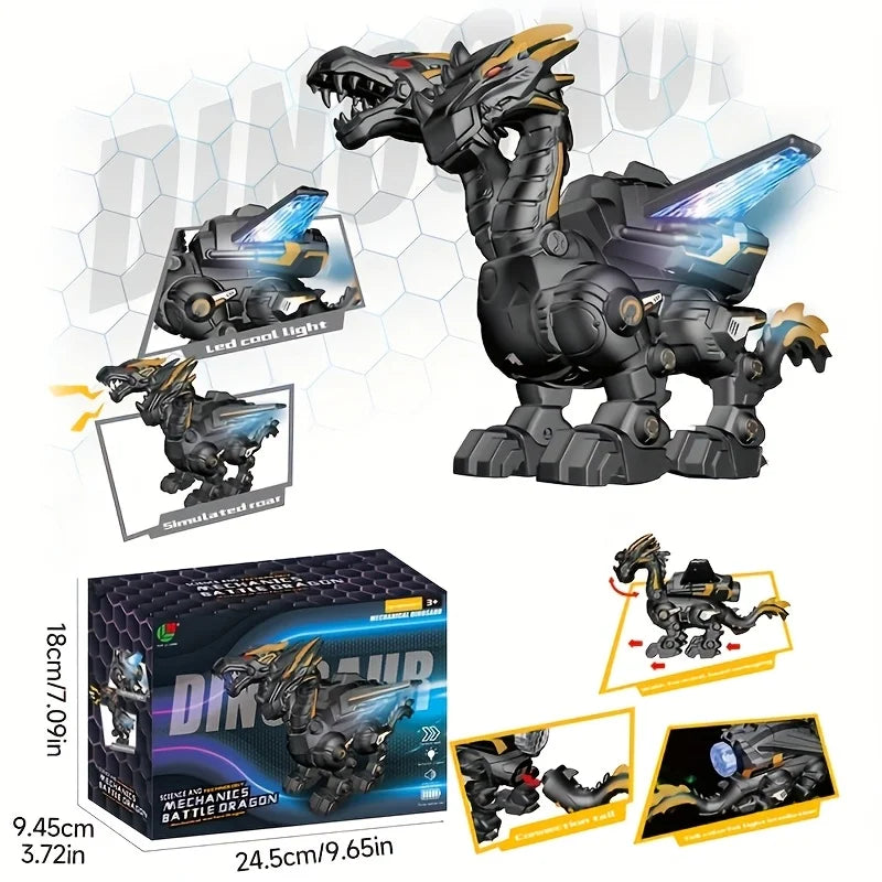 Robot Dinosaur Toy, 2-Headed Sound & Light, Walking Dinosaur Toy,Black Gold, Educational STEM Gift for Boys,Kids Gift Present