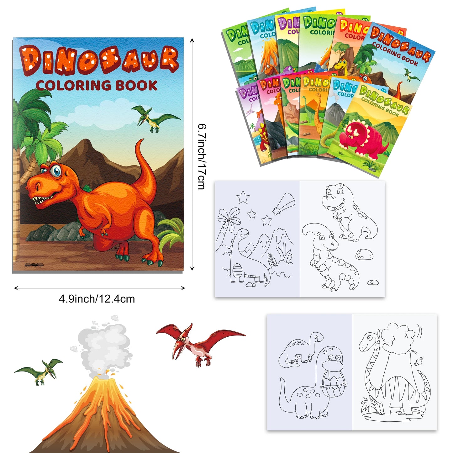 12pcs Kids Cartoon Wild ONE Dinosaur Graffiti Drawing Painting Books DIY Coloring Picture Book Baby Shower Birthday Party Gifts