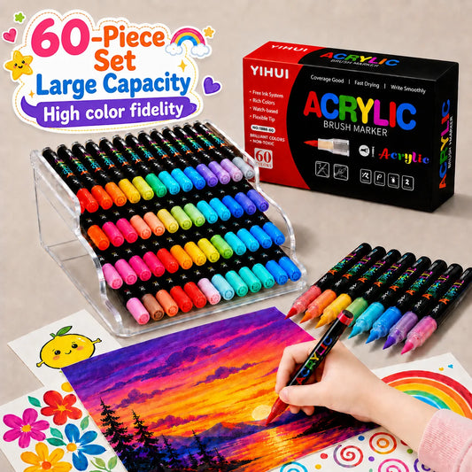 12/24/36/48/60 Colors Acrylic Paint Pens Markers Brush Tip Paint Markers For Rock Painting Wood Stone Glass Gift DIY Crafts